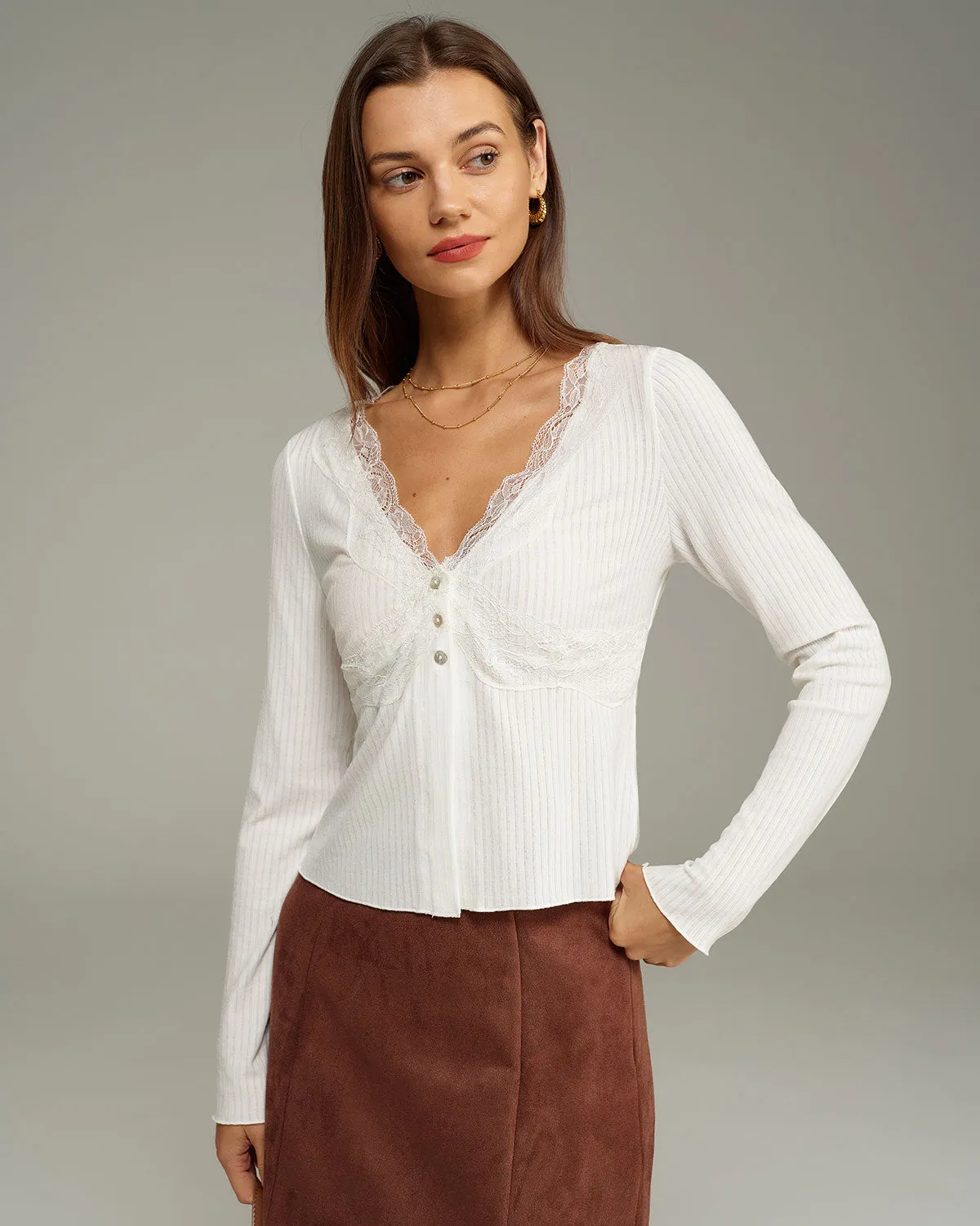 White V Neck Knit Cardigan sold by rihoas