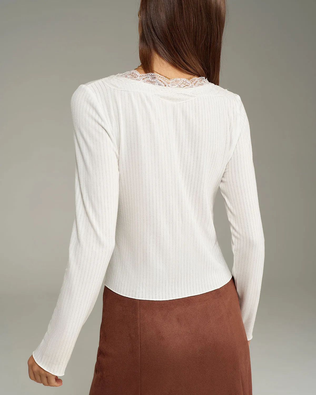 White V Neck Knit Cardigan sold by rihoas product image thumbnail 4