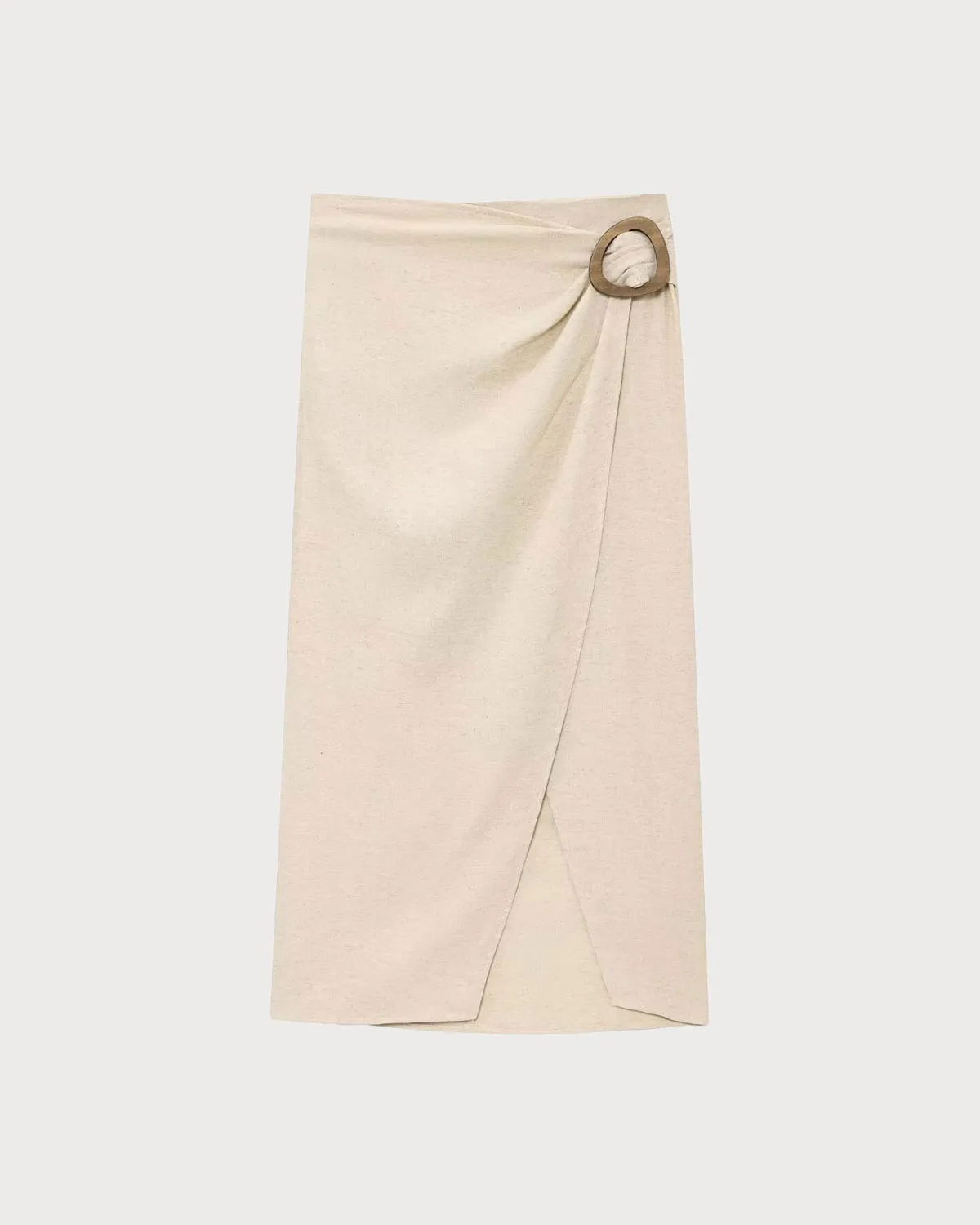 Apricot Linen Natural Waisted Midi Skirt sold by rihoas