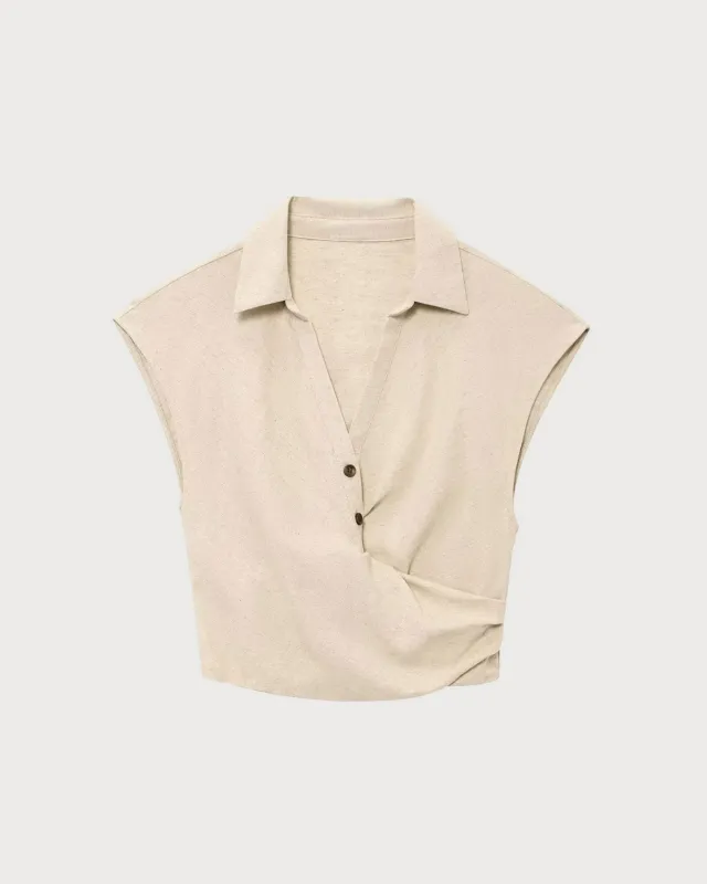 Apricot Cowl Sleeve Button Blouse sold by rihoas