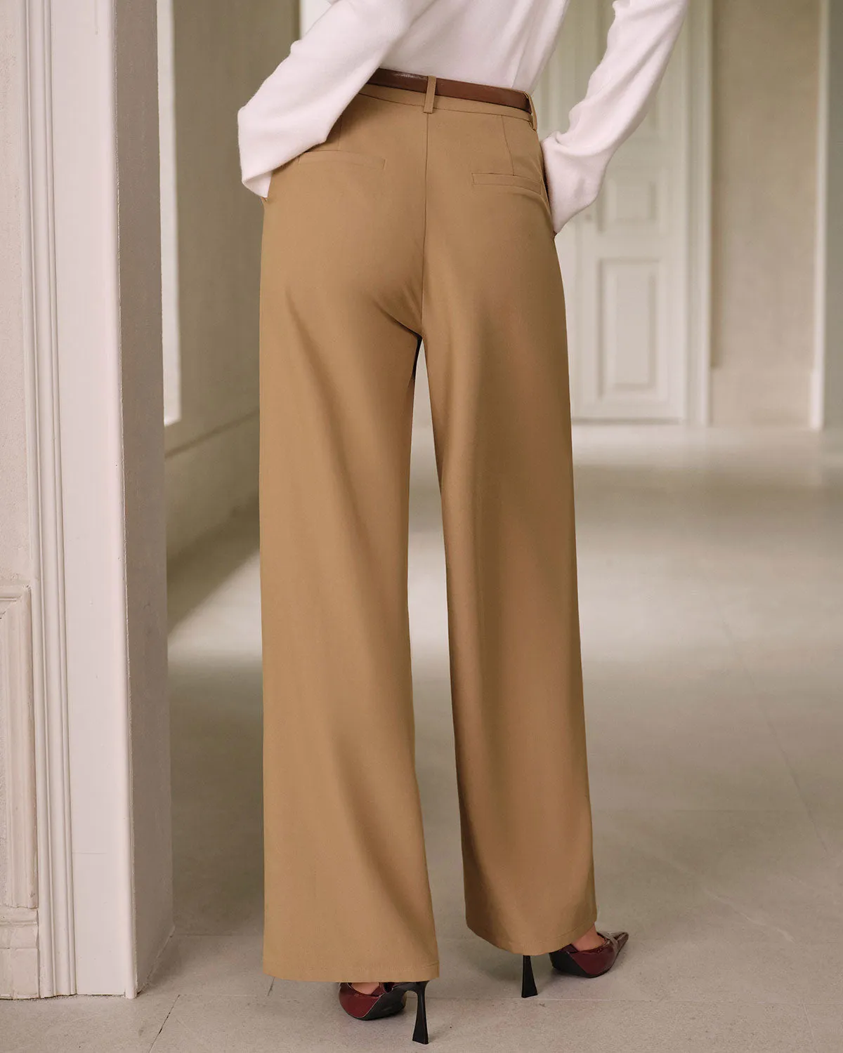 Khaki Natural Waisted Pocket Straight Pants sold by rihoas product image thumbnail 3