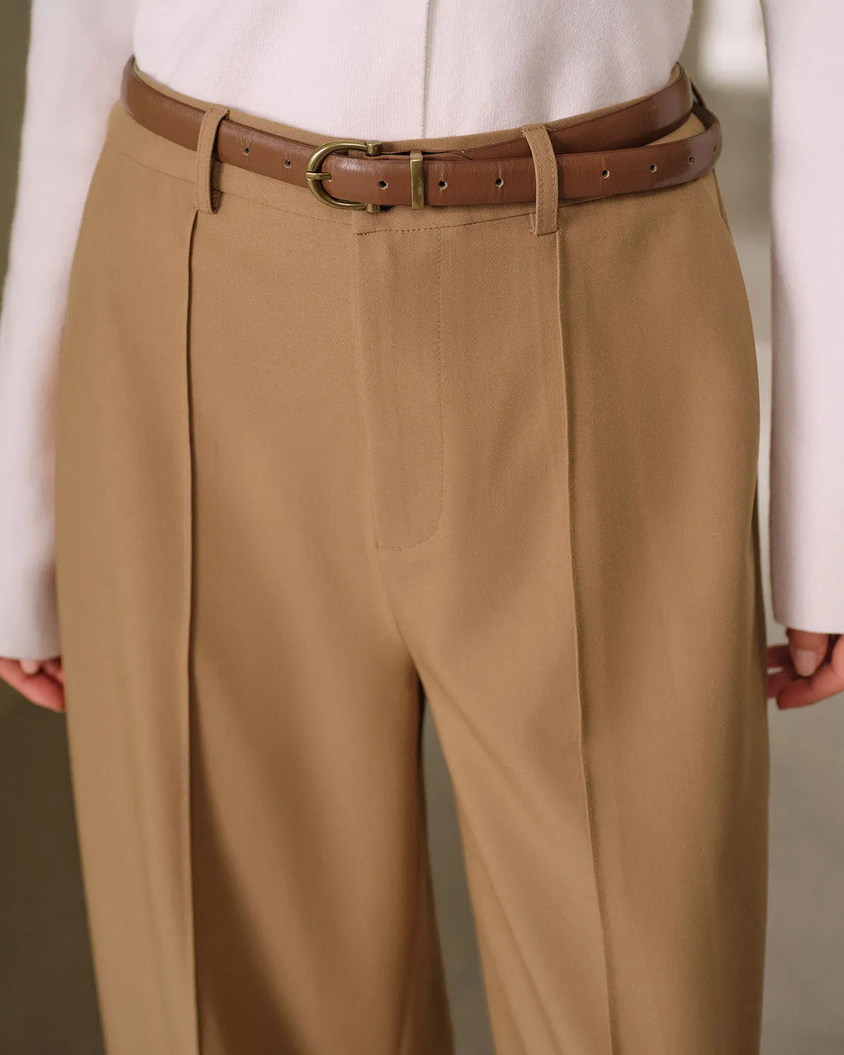 Khaki Natural Waisted Pocket Straight Pants sold by rihoas product image thumbnail 2