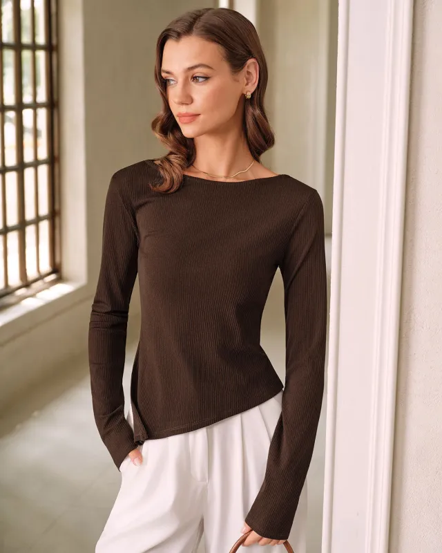 Brown Round Neck Knit Tee sold by rihoas