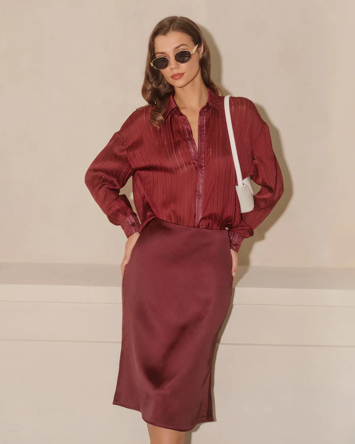 Wine Red Natural Waisted Mermaid Midi Skirt sold by rihoas product image thumbnail 3