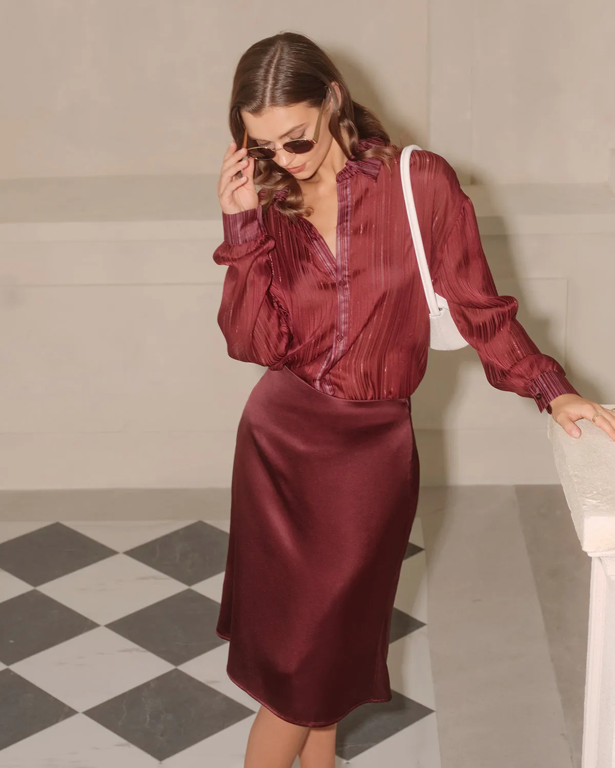 Wine Red Natural Waisted Mermaid Midi Skirt sold by rihoas product image thumbnail 4