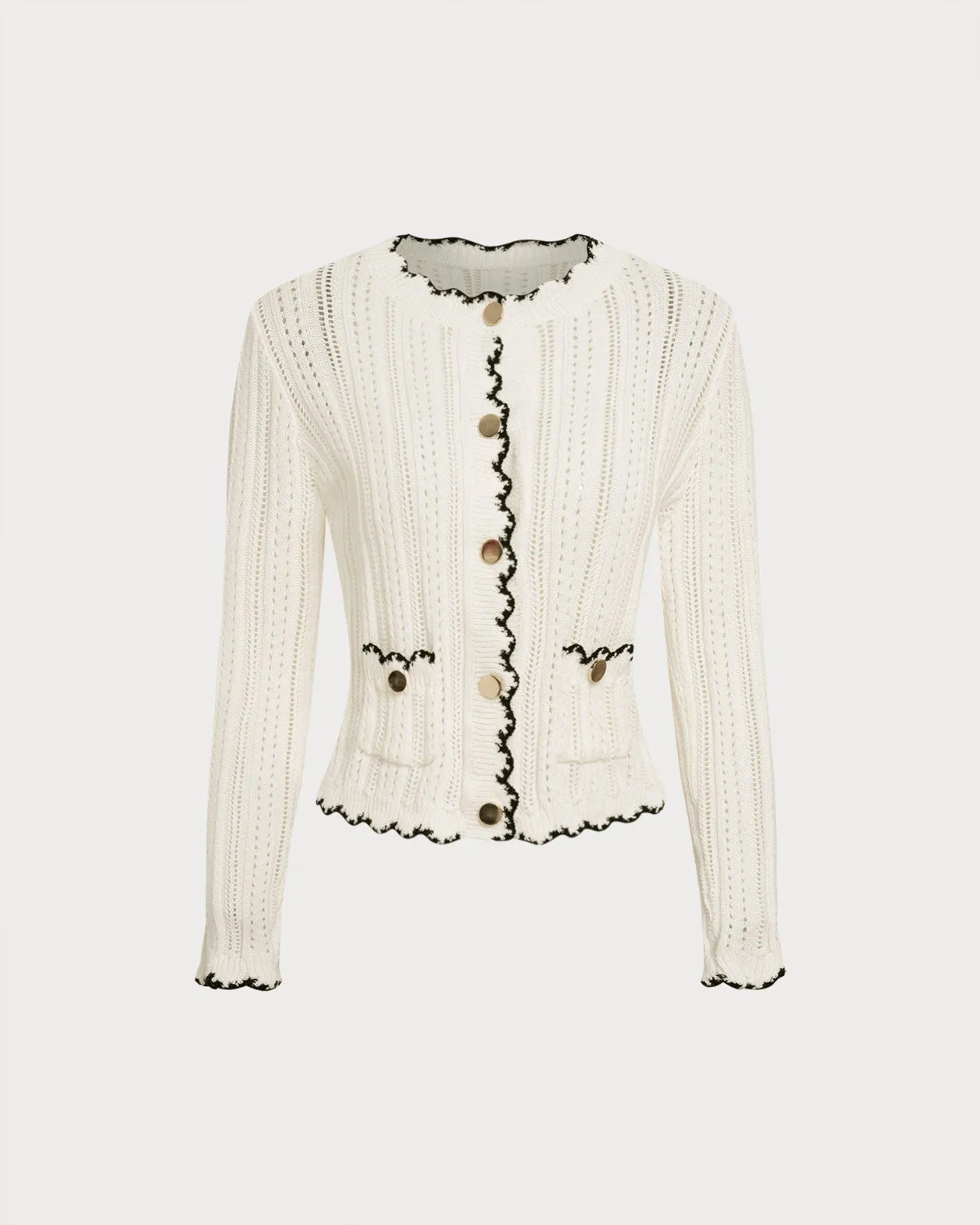Beige Contrasting Single Breasted Knit Cardigan sold by rihoas
