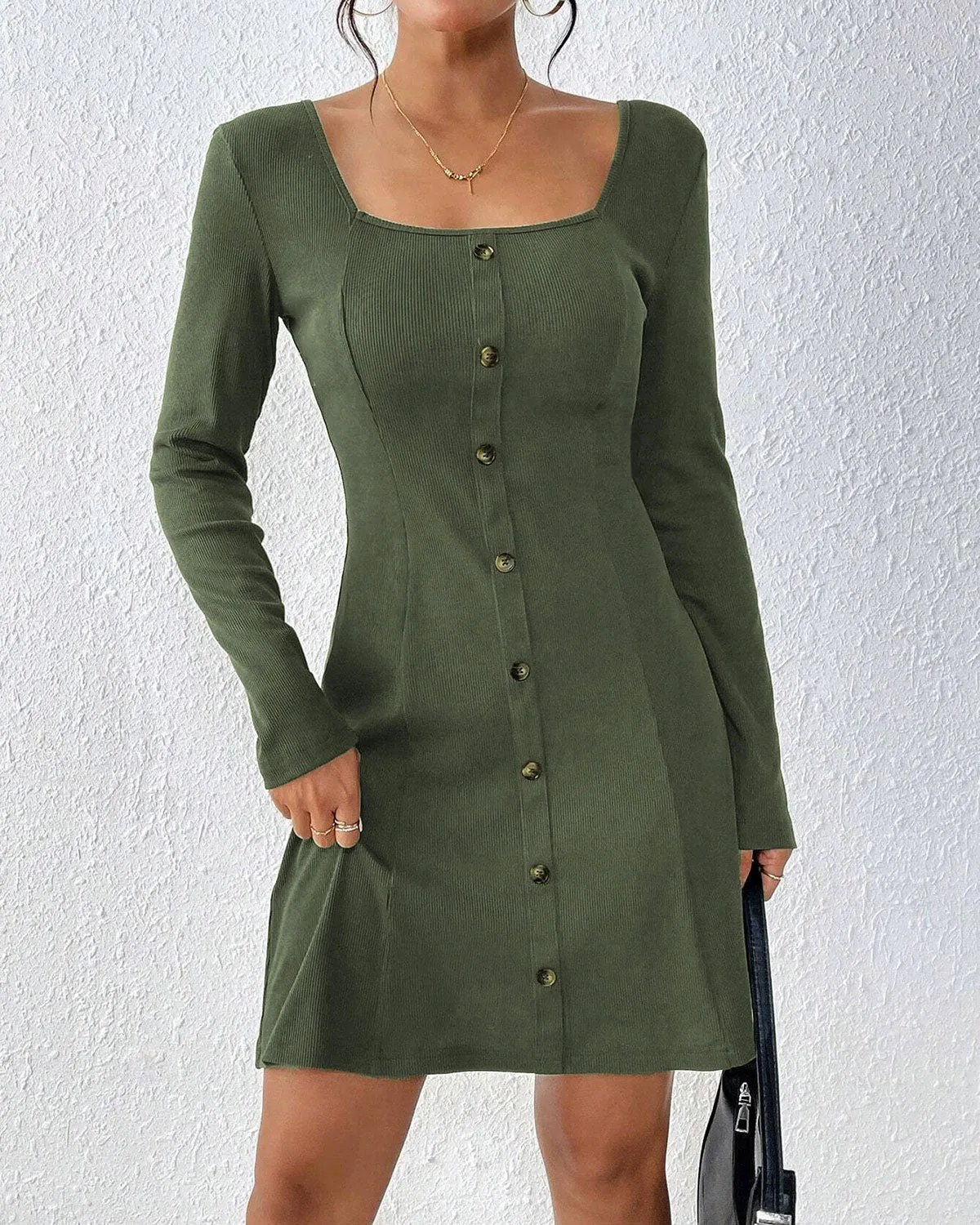 Green Square Neck A-Line Sweater Dress sold by rihoas