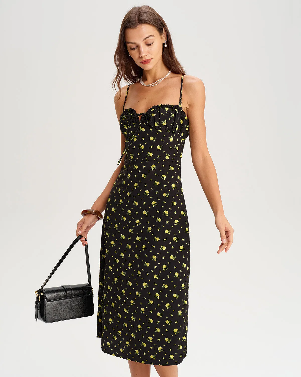 Black Floral Slip Midi Dress sold by rihoas product image thumbnail 3