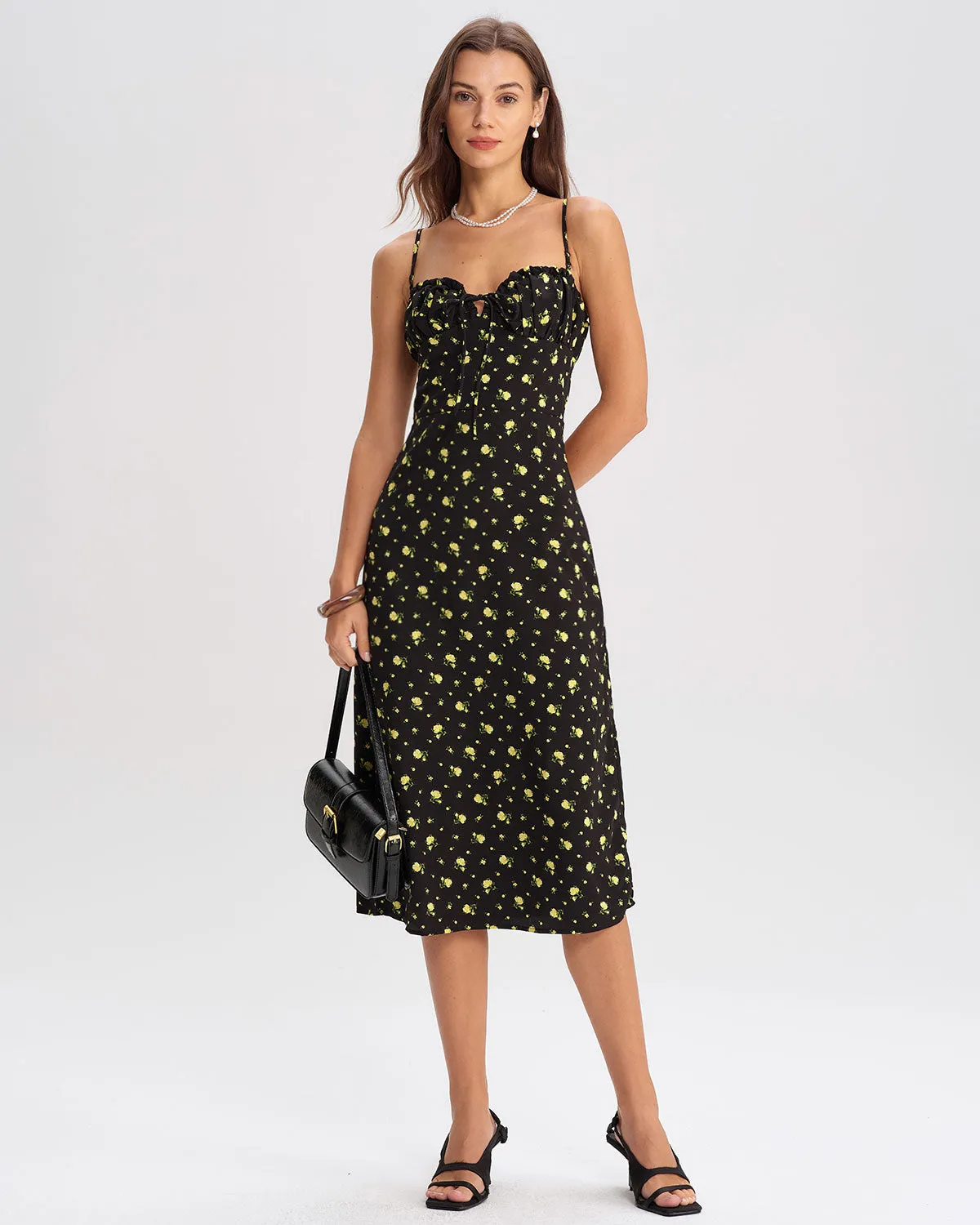 Black Floral Slip Midi Dress sold by rihoas product image thumbnail 4