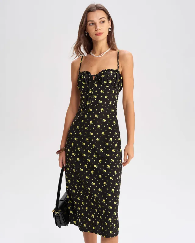 Black Floral Slip Midi Dress made by rihoas
