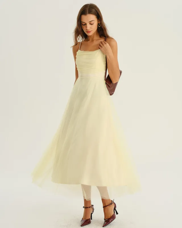 Beige Mesh Flowy Slip Midi Dress made by rihoas