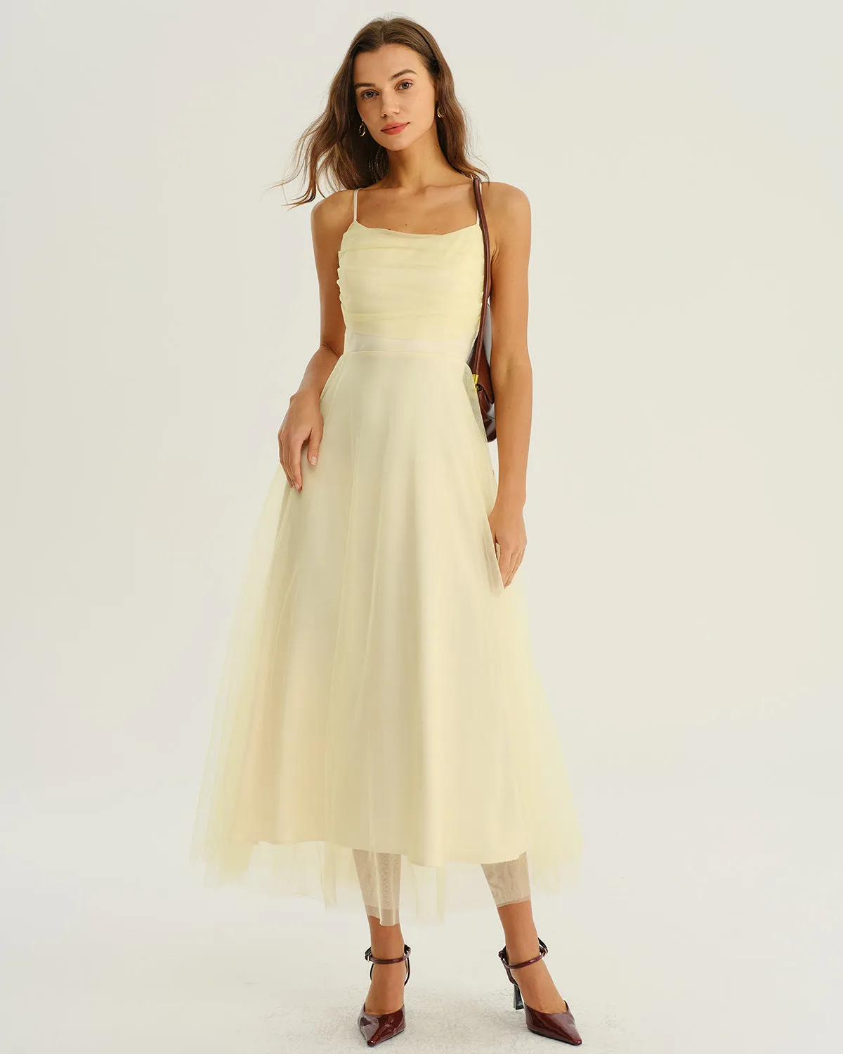 Beige Mesh Flowy Slip Midi Dress sold by rihoas product image thumbnail 4