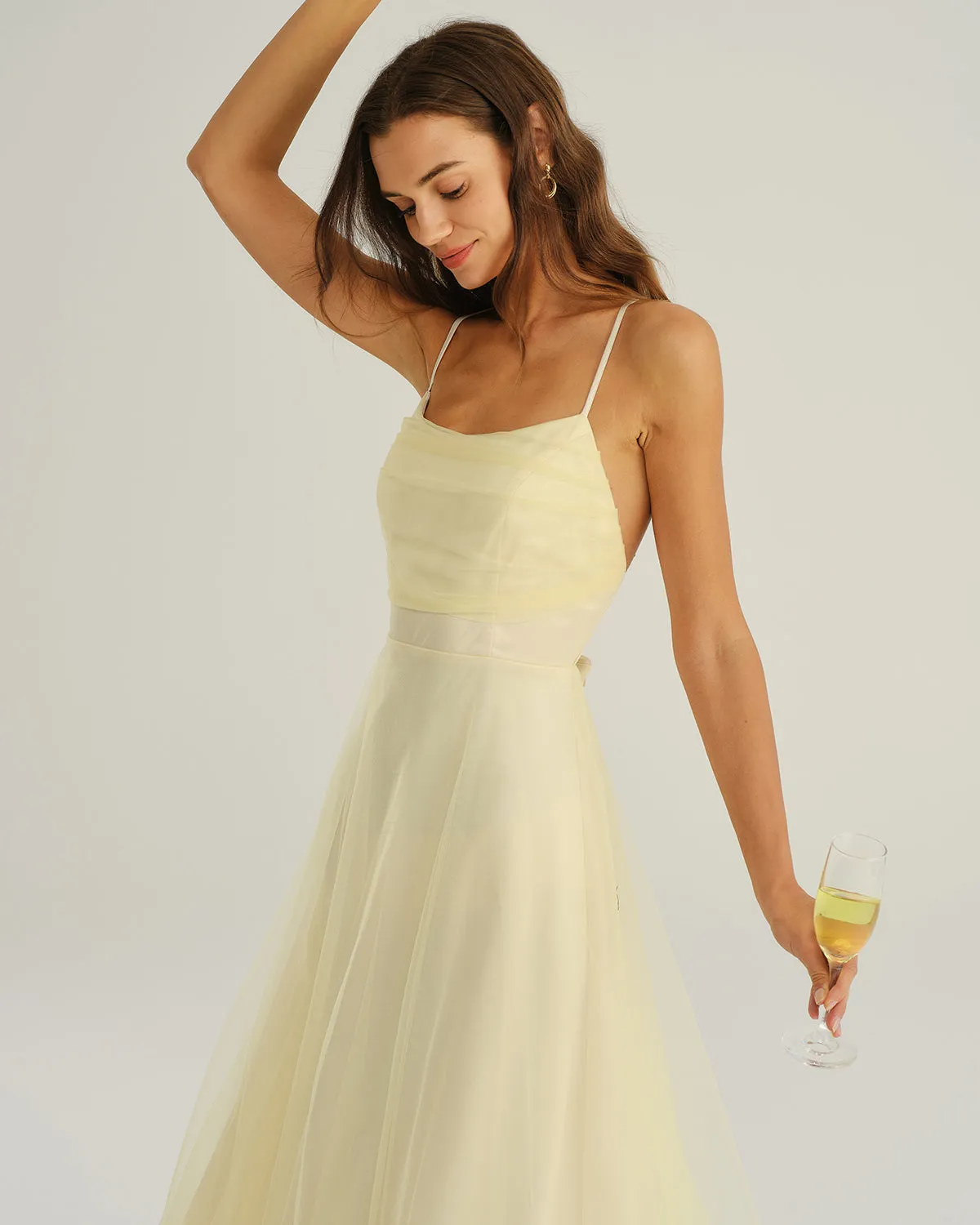 Beige Mesh Flowy Slip Midi Dress sold by rihoas product image thumbnail 3
