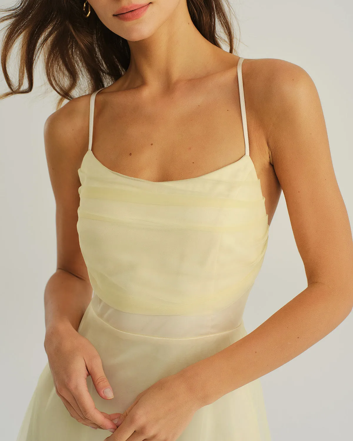 Beige Mesh Flowy Slip Midi Dress sold by rihoas product image thumbnail 2