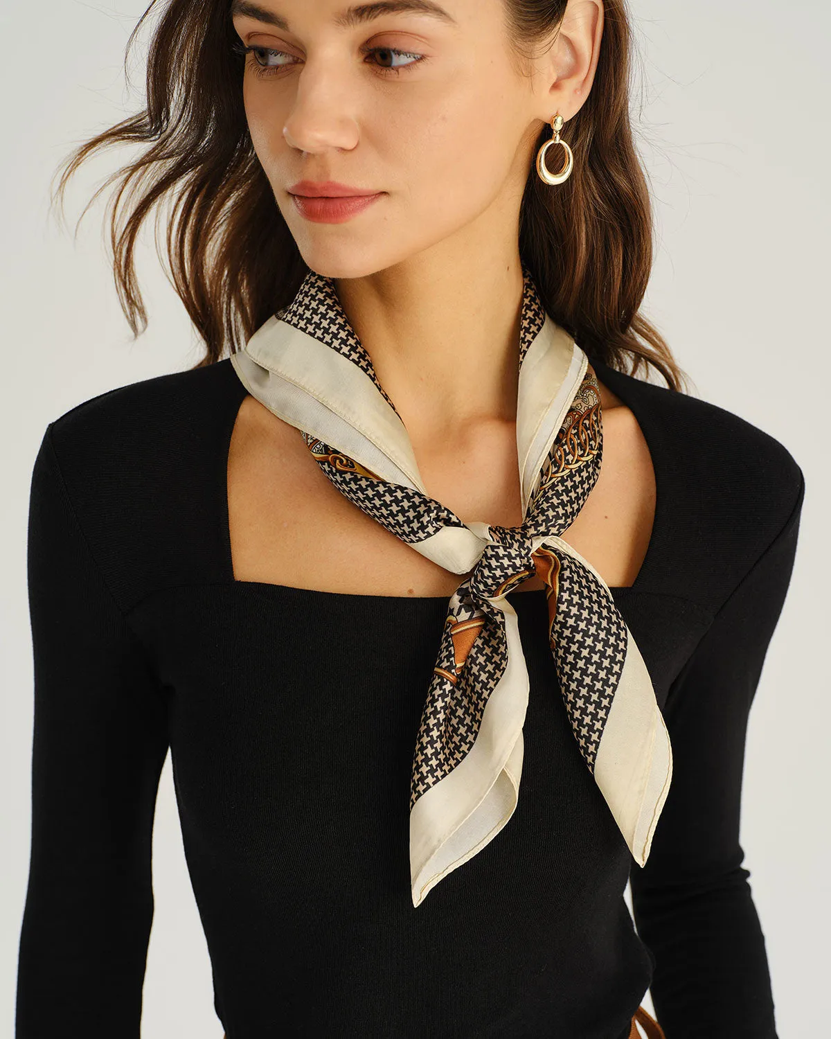 Brown Floral Satin Scarf sold by rihoas product image thumbnail 2