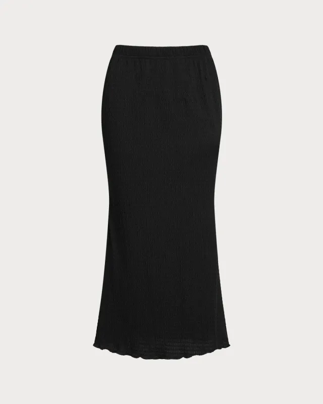 Black Knit Elastic Waist Mermaid Midi Skirt sold by rihoas