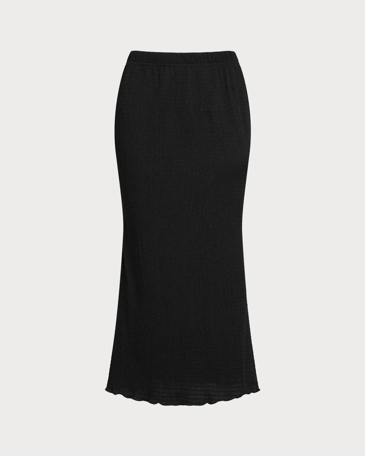 Black Knit Elastic Waist Mermaid Midi Skirt sold by rihoas