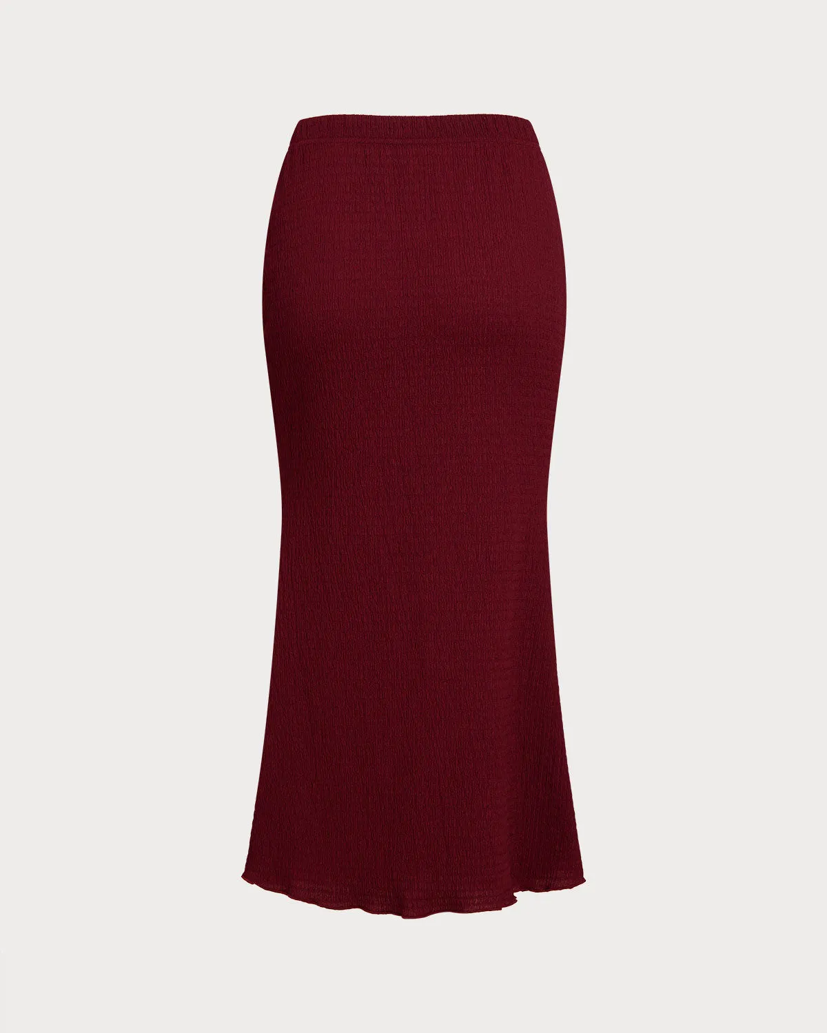 Wine Red Knit Elastic Waist Mermaid Midi Skirt sold by rihoas product image thumbnail 3