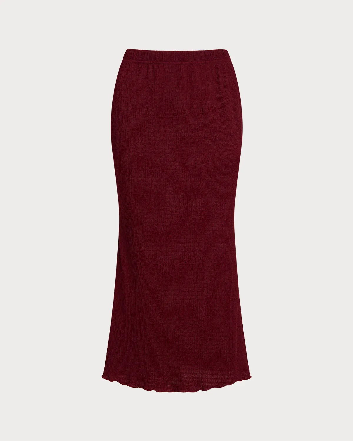 Wine Red Knit Elastic Waist Mermaid Midi Skirt sold by rihoas