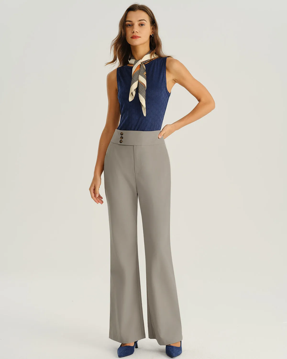 Grey High Waisted Pocket Flared Pants sold by rihoas product image thumbnail 4