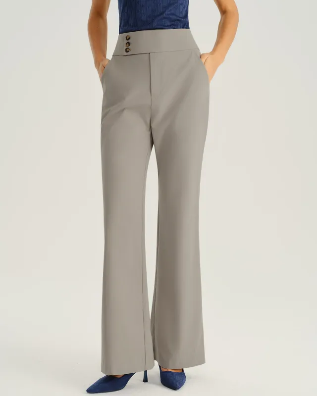 Grey High Waisted Pocket Flared Pants sold by rihoas