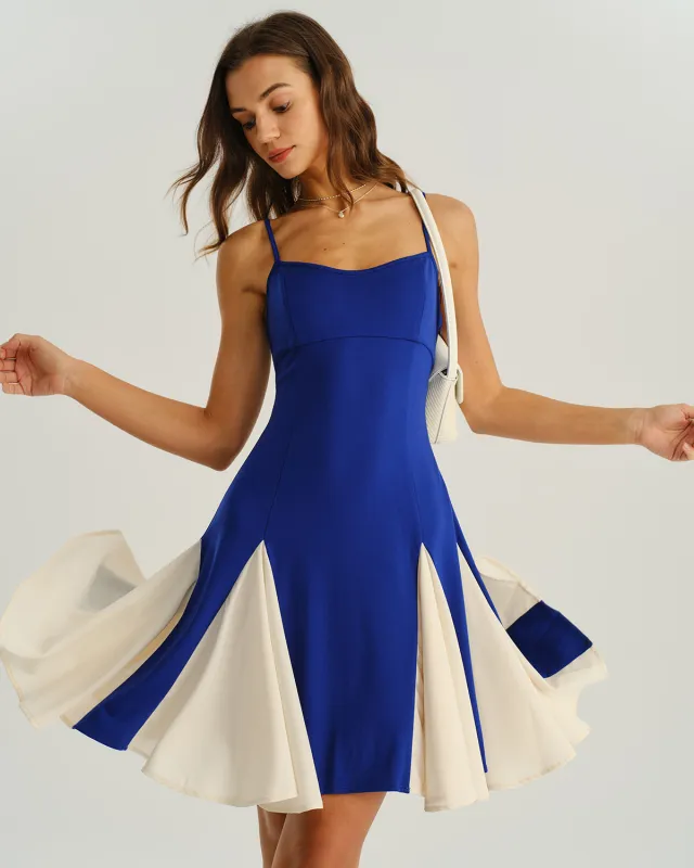 Navy Contrasting A-Line Slip Mini Dress sold by rihoas