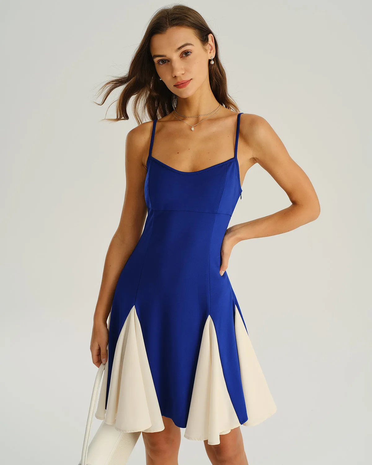 Navy Contrasting A-Line Slip Mini Dress sold by rihoas product image thumbnail 3