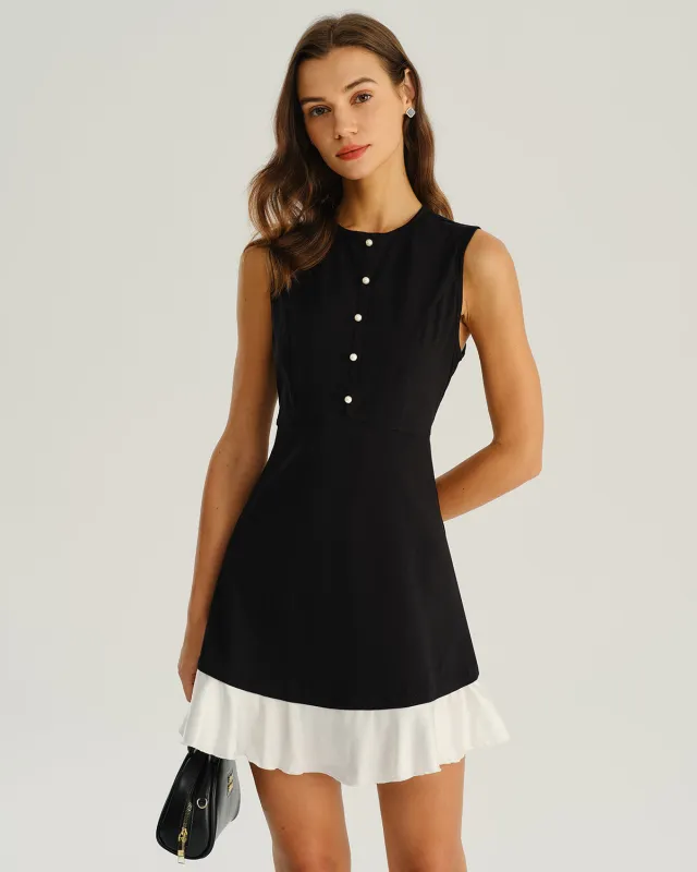 Black Contrasting A-Line Sleeveless Mini Dress sold by rihoas