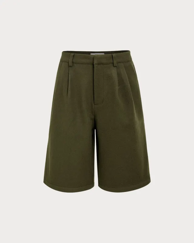 Green Pleated Knee-Length Shorts sold by rihoas