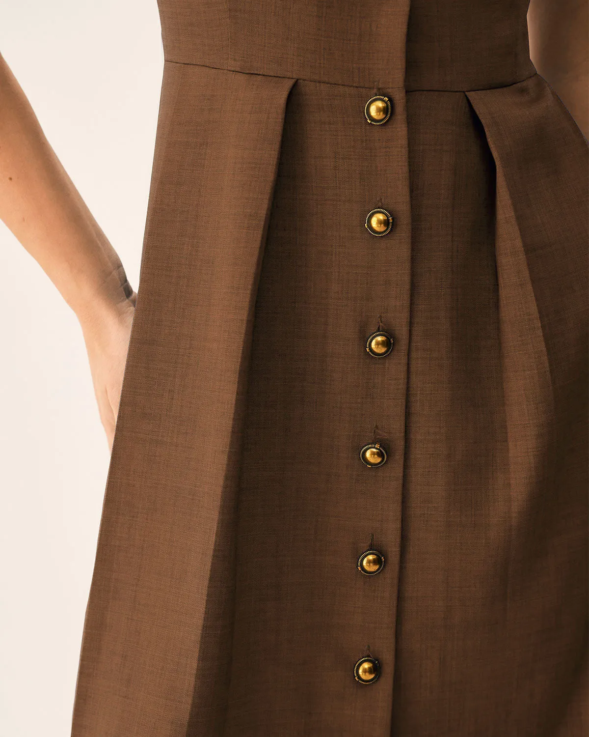 Brown Pleated A-Line Midi Dress sold by rihoas product image thumbnail 3