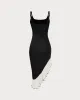 Black Contrasting High-Low Midi Dress sold by rihoas