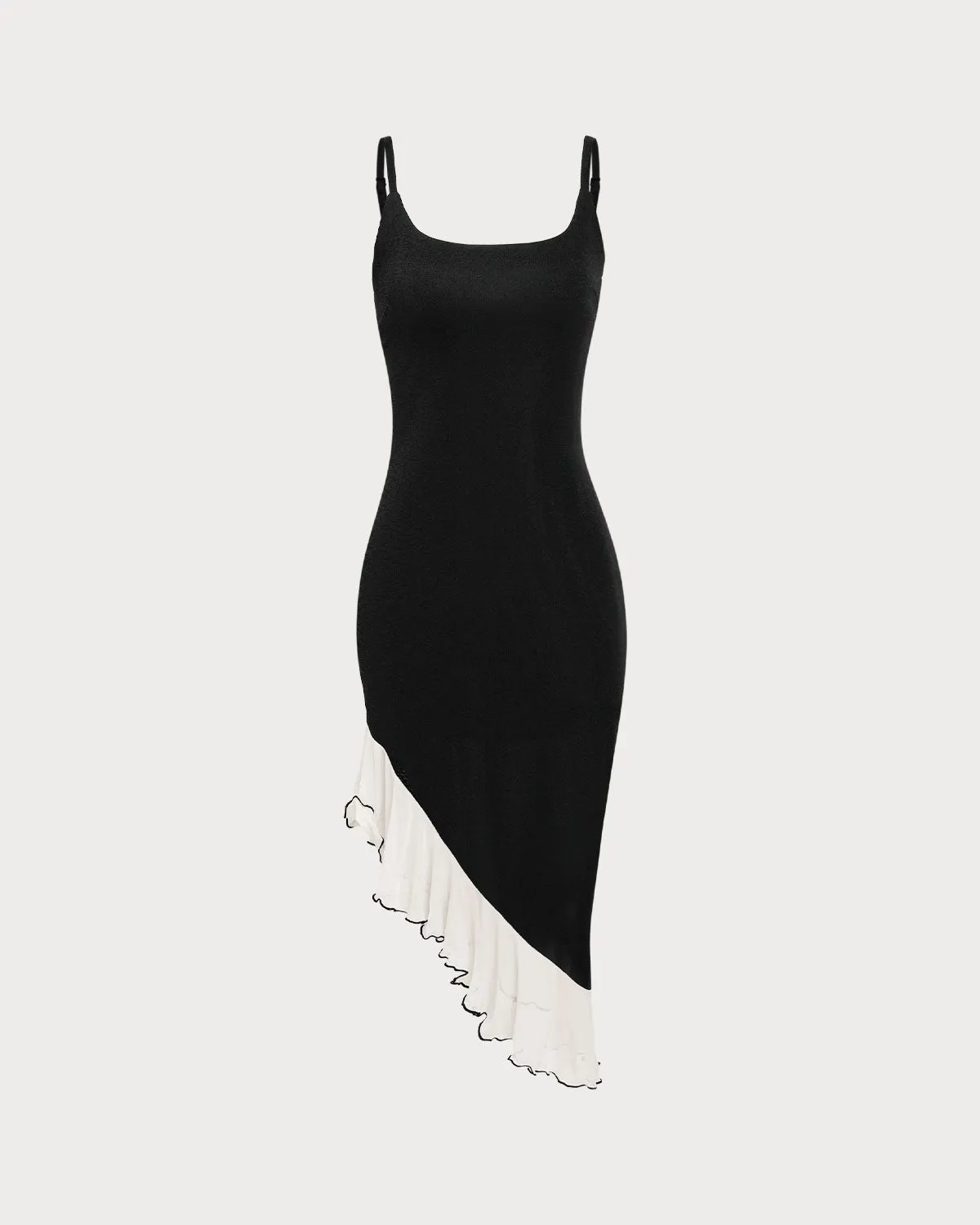 Black Contrasting High-Low Midi Dress sold by rihoas