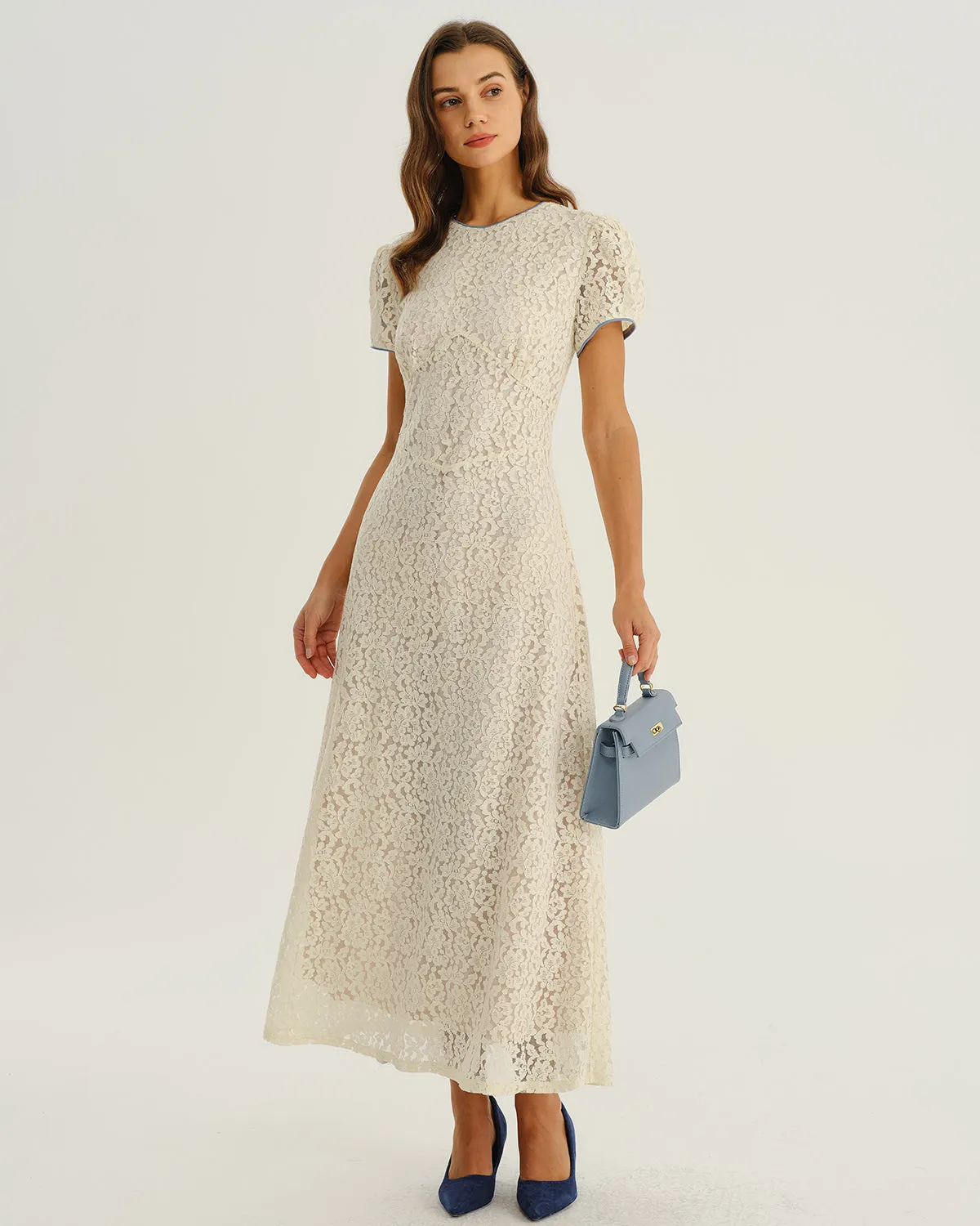 Apricot Lace Textured A-Line Maxi Dress sold by rihoas product image thumbnail 4