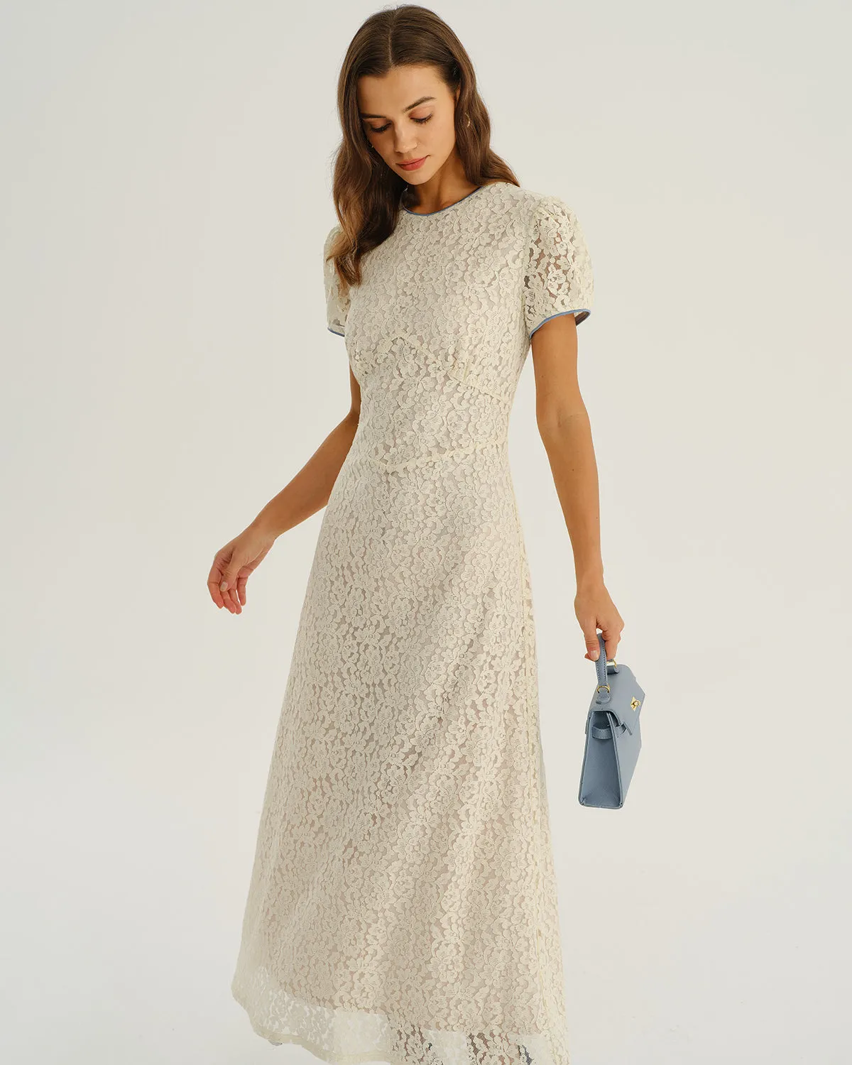 Apricot Lace Textured A-Line Maxi Dress sold by rihoas