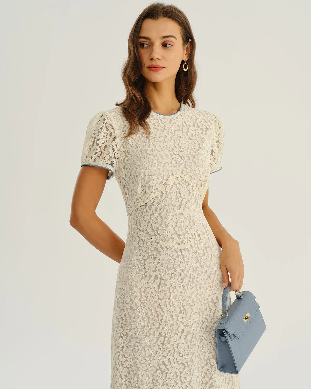 Apricot Lace Textured A-Line Maxi Dress sold by rihoas product image thumbnail 3