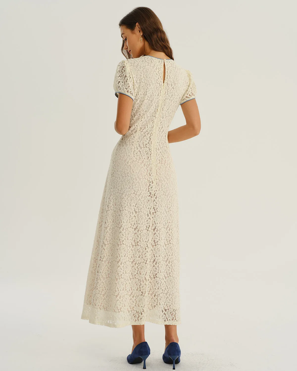 Apricot Lace Textured A-Line Maxi Dress sold by rihoas product image thumbnail 5