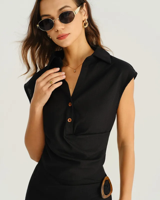 Black Cowl Sleeve Button Blouse sold by rihoas