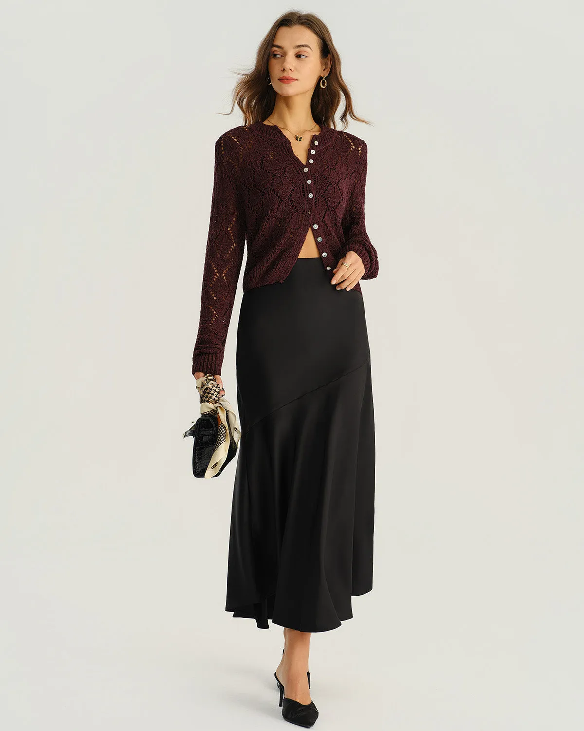 Wine Red Single Breasted Knit Cardigan sold by rihoas product image thumbnail 5