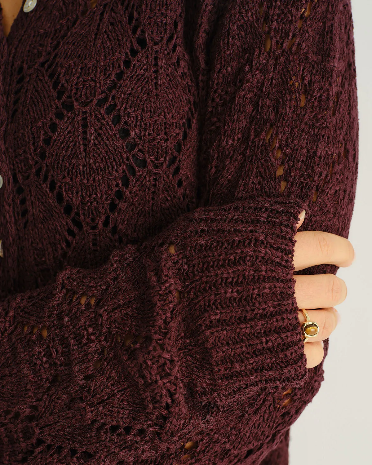 Wine Red Single Breasted Knit Cardigan sold by rihoas product image thumbnail 2