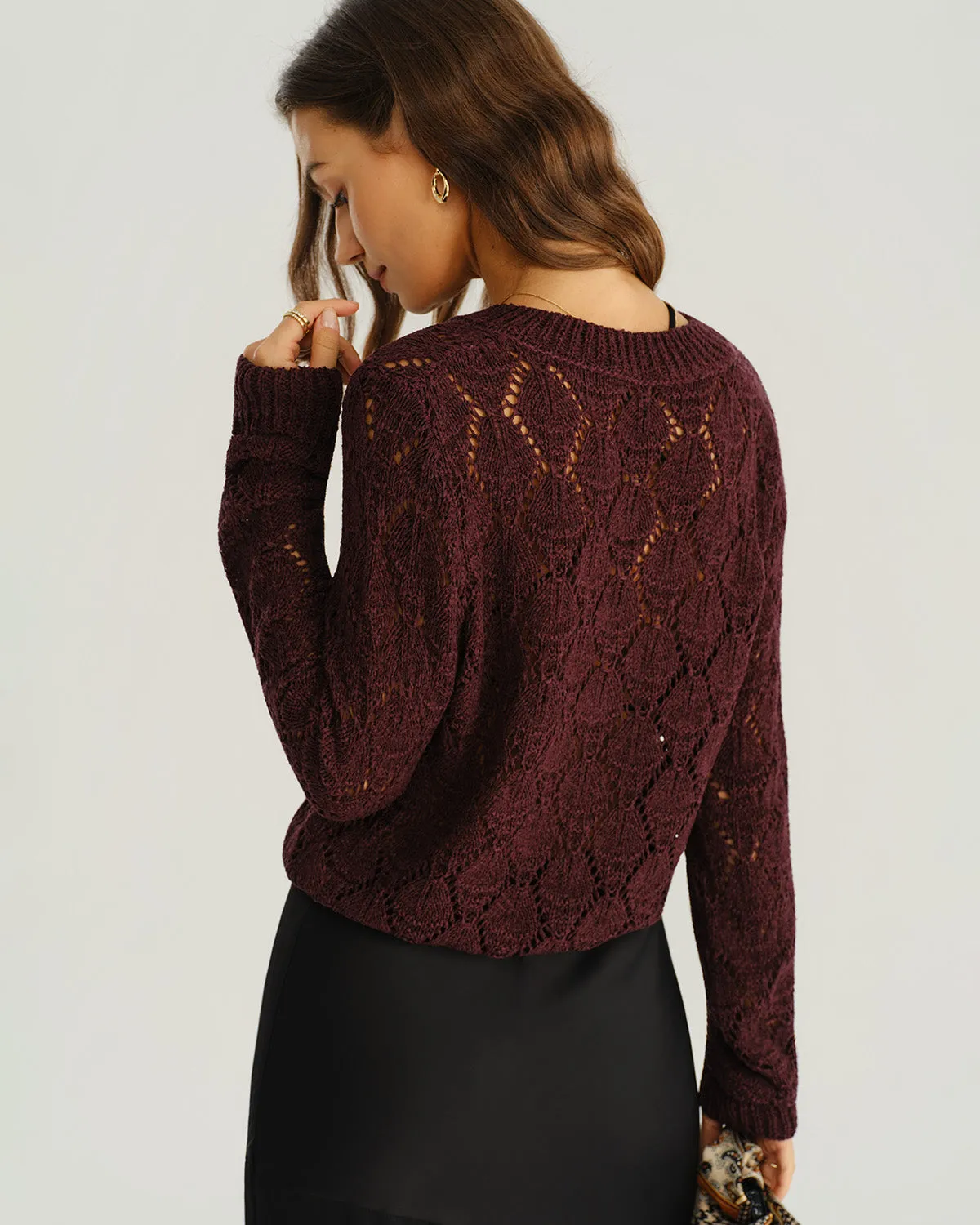 Wine Red Single Breasted Knit Cardigan sold by rihoas product image thumbnail 4
