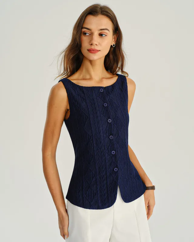 Navy Jacquard Tank Top sold by rihoas