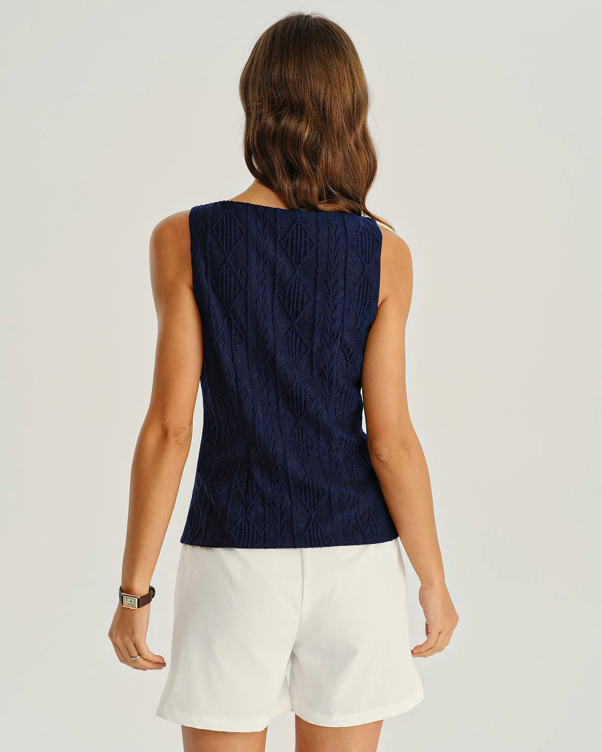 Navy Jacquard Tank Top sold by rihoas product image thumbnail 3