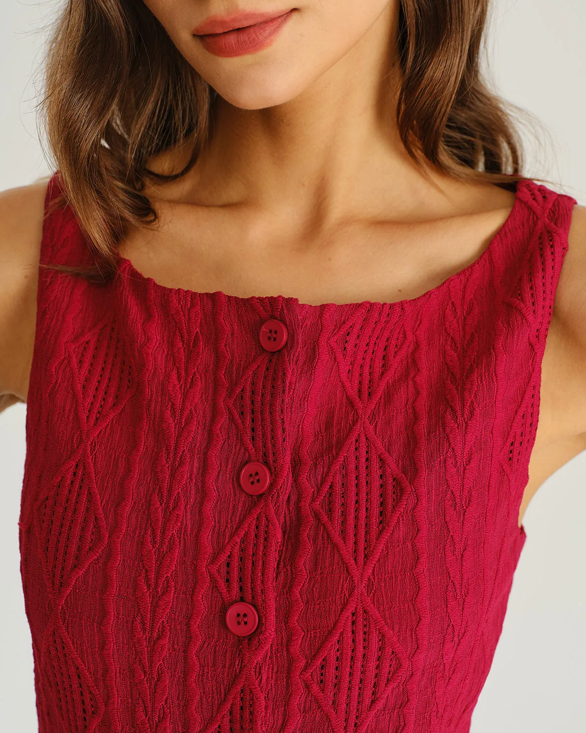 Wine Red Jacquard Tank Top sold by rihoas product image thumbnail 2