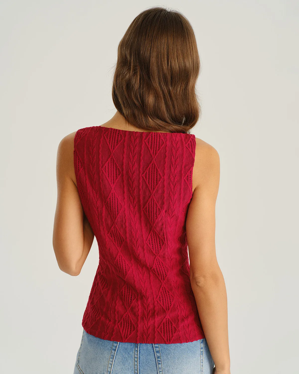 Wine Red Jacquard Tank Top sold by rihoas product image thumbnail 3