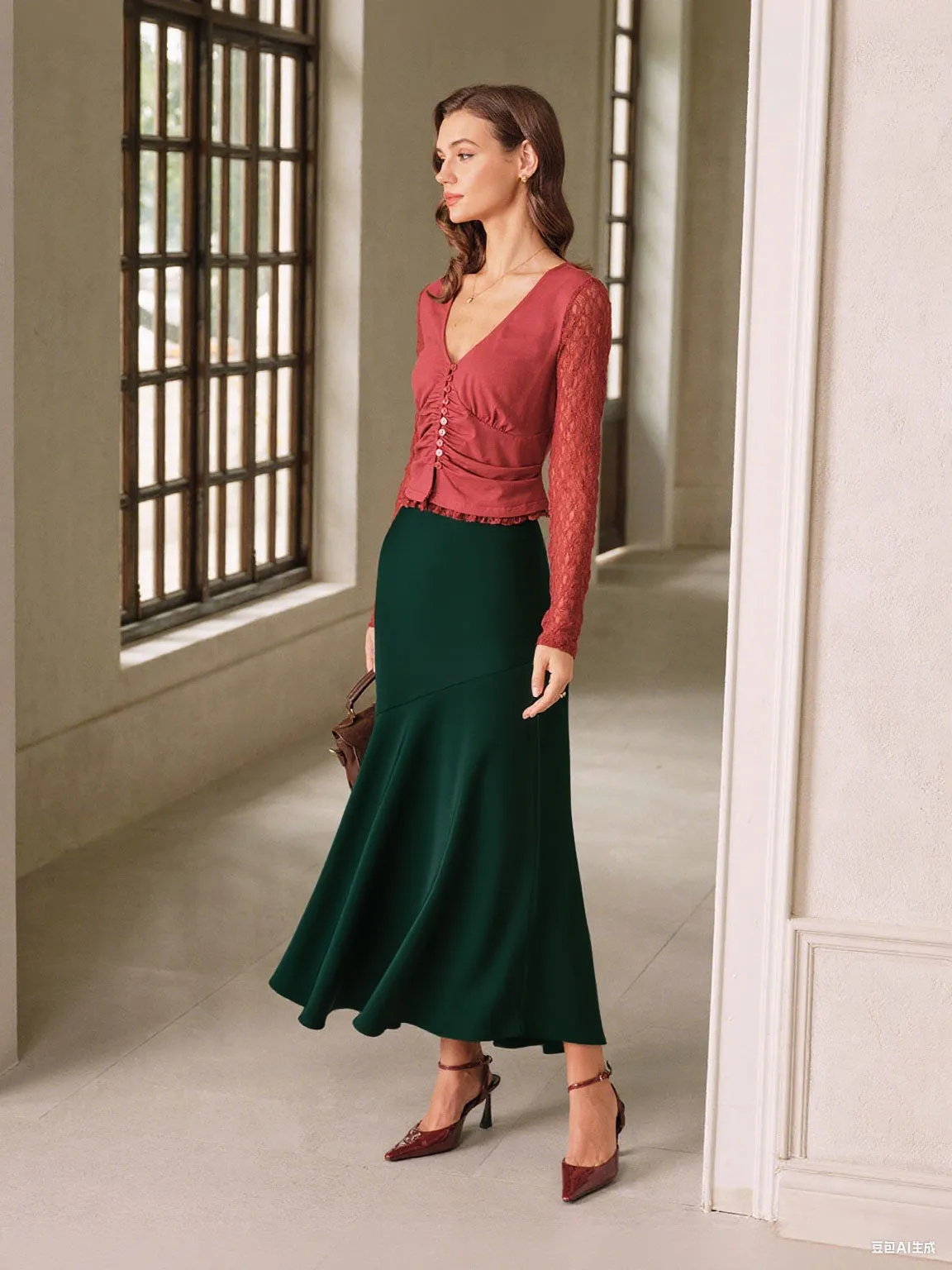 Green High Waisted Mermaid Skirt sold by rihoas product image thumbnail 3