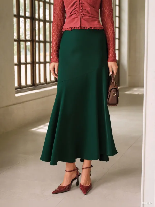 Green High Waisted Mermaid Skirt sold by rihoas