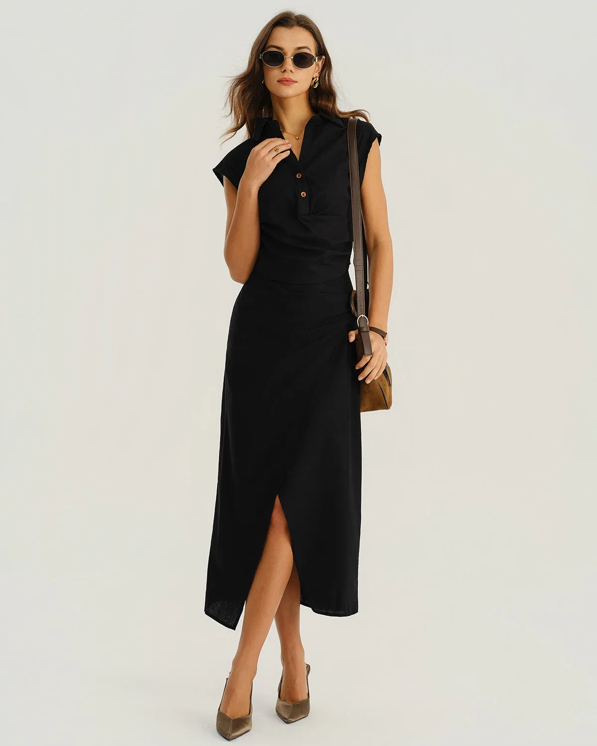 Black Natural Waisted Slit Midi Skirt sold by rihoas product image thumbnail 4