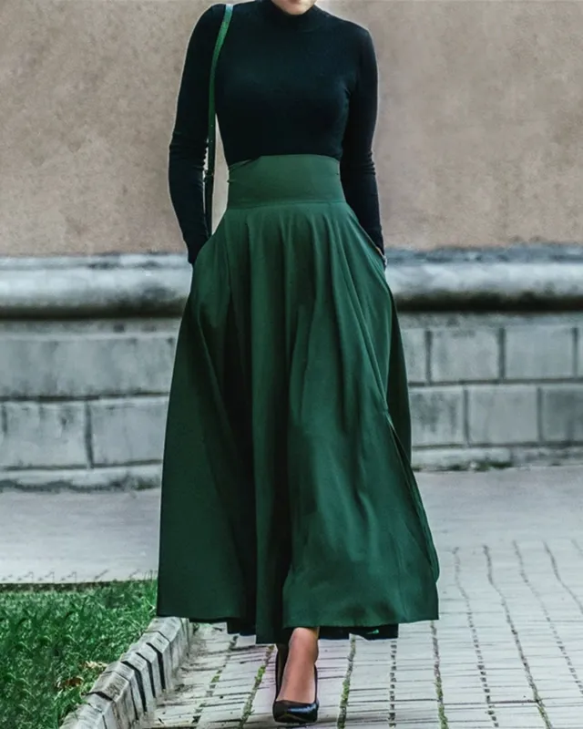 Green  High Waisted Flared Skirt sold by rihoas