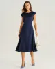 Navy Satin Cut Out Slit Midi Dress sold by rihoas