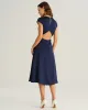 Navy Satin Cut Out Slit Midi Dress sold by rihoas